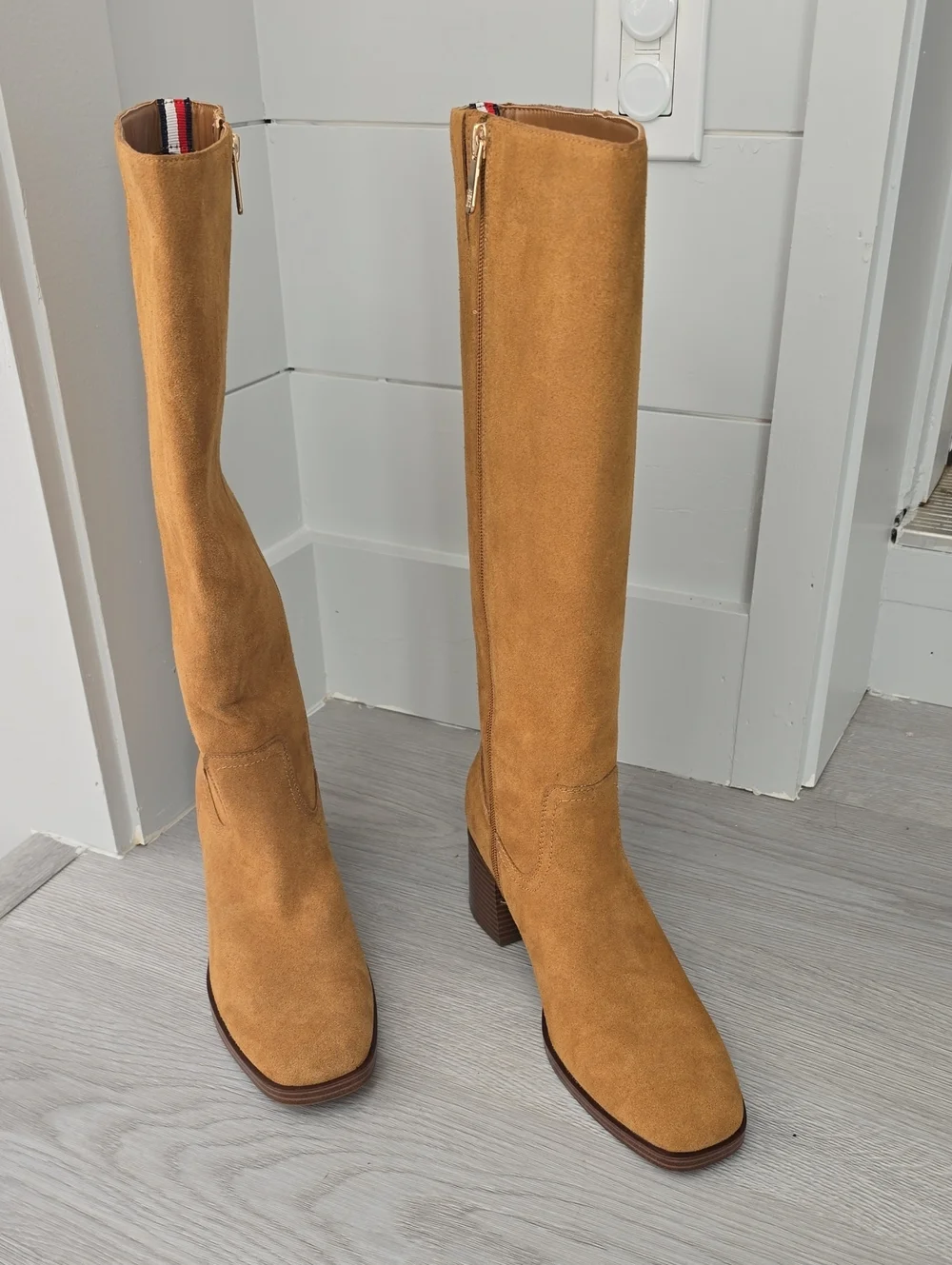 Tommy Hilfiger Tan Suede Over-the-Knee Block Heel Boots